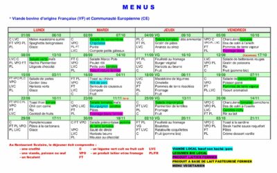 Menus de la cantine